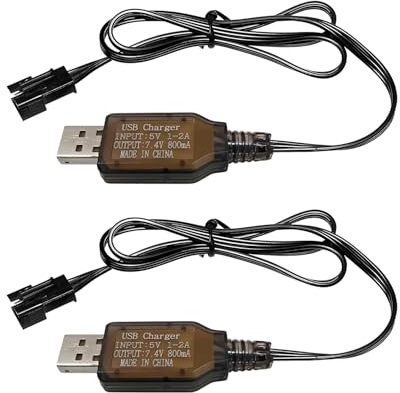 AMZZN 2PCS 7.4V 800mh USB Charging Cable with SM-3P Plug Connector for RC Excavator, Truck, Tank,Huina 1575 RC Engineering Vehicle,DE43 DE60 RC Toy Car,7.4V Battery USB Charger