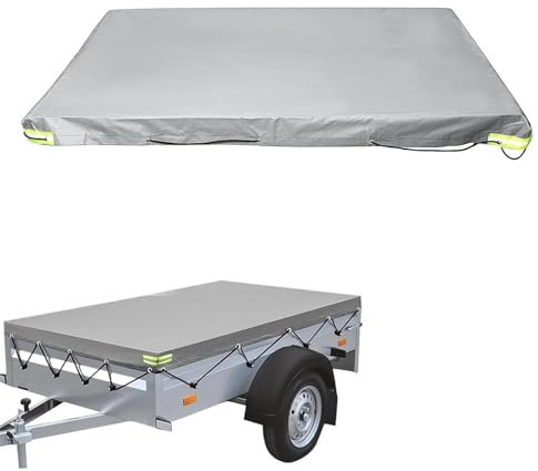 Anhängerplane Flachplane | Anhänger Abdeckplane Mit Planenseil | Wasserfest Reißfeste Anhänger Plane Abdeckung | Anhänger Plane Abdeckung Zubehör (Silber)