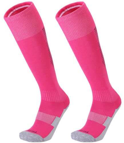 CavspkArt 1 Pair Football Sport Socks for Boys and Girls, Soft Breathable Sports Knee High Socks for Junior, Anti-Slip Children Athletic Socks, Sports Training Soccer Socks (Rose) (A pair)