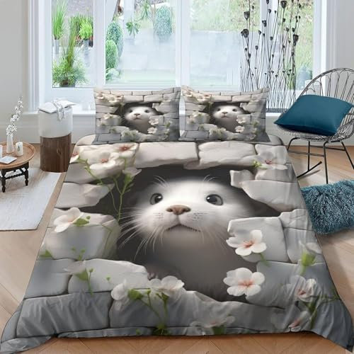 Girl Duvet Cover Double Bed 200X200 Cm Animal Beaver Duvet Cover Set,With Zipper Closure 3D Printed Bedding Set,Easy Care And Super Soft (1 Quilt Cover + 2 Pillowcase) -81356574250