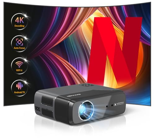 4K Beamer Tragbar Smart APPs Zertifiziert Android TV 11 Projektor mit Voice Assistant WiFi 6 Bluetooth DoIby Audio Autofokus/Trapezkorrektur 1400 ANSI HDR Heimkino Outdoor Kino Gaming TV-Ersatz