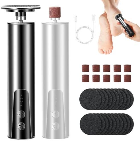 Pedicure Elettrico, Calli Piedi Rimozione Lima Elettrica, Set ricaricabile di eliminatore elettrico di calli con lime intercambiabili, 6 velocità per talloni screpolati, calli, pelle morta (Nero)