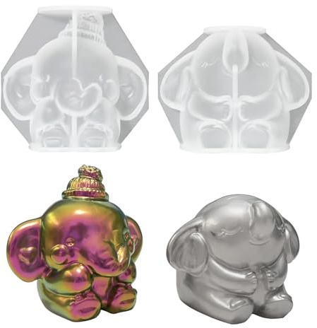 Voaesdk 2Pcs Elephant Resin Molds, 3D Animal Silicone Epoxy Moulds, Lifelike Large Animal Silicone Molds for Resin Casting, DIY Craft, Home Office Cabinets Wall Desktop Decor