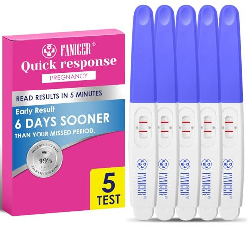 5 Pcs Tests De Grossesse, Emballés Individuellement Sensibilité HCG Test, Test de Grossesse Détection Rapide，Test de grossesse de détection précoce fiable et précis(Bleu)