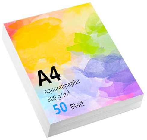 Lot de 50 feuilles de papier aquarelle A4 - 300 g - Format A4 - Papier aquarelle - Papier aquarelle - Pour aquarelle, gouache acrylique, dessin, œuvres d'art, bricolage, étudiants (21 x 29,7 cm)