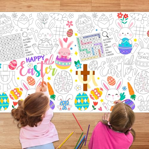 Huxolynifty Easter Coloring Tablecloth, 108'' x 54'' Easter Coloring Paper Tablecloth for Easter Party Decorations Supplies or Easter Activities
