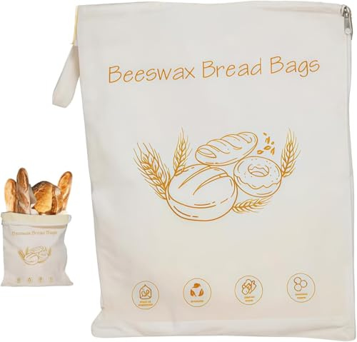 Bolsas de algodón y cera de abeja con acceso ancho con cremallera para masa madre, bolsas reutilizables de almacenamiento de alimentos de cera de abeja con cremallera, bolsa de almacenamiento de
