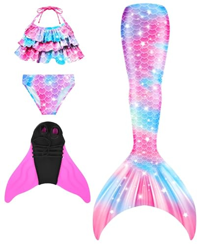WEQEXE Bañador con Estampado de Sirena, Bikini + Falda de Playa