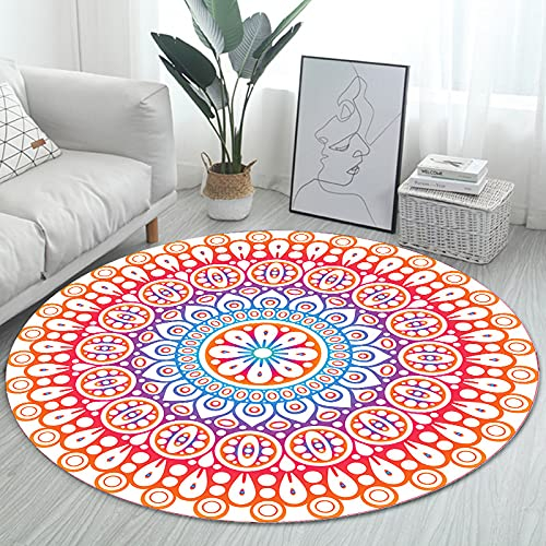 Morbuy Runder Teppich Innenbereich, Nordischer Stil Flur Teppich Polyester Wohnzimmer Fussabstreifer rutschfest und Waschbar Praktische Fußabtreter - Roter Mandala-Druck (80cm,lila)