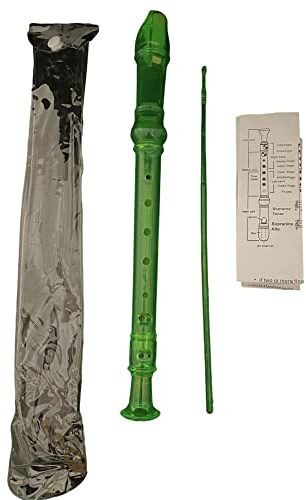 Flauto soprano, flauto dolce in tre pezzi per principianti e studenti, con custodia, scovolino per pulizia, tabella per diteggiatura. (VERDE FLUO TRASP)