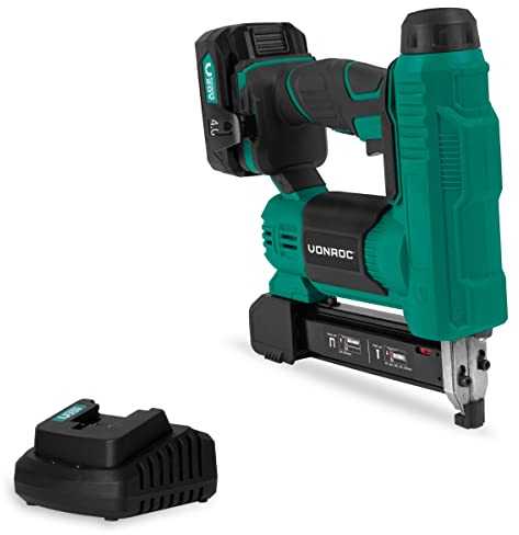 VONROC Grapadora/Clavadora - VPower 20V - Incluye 1000 grapas y 1000 clavos - Batería de 4.0Ah y cargador rápido