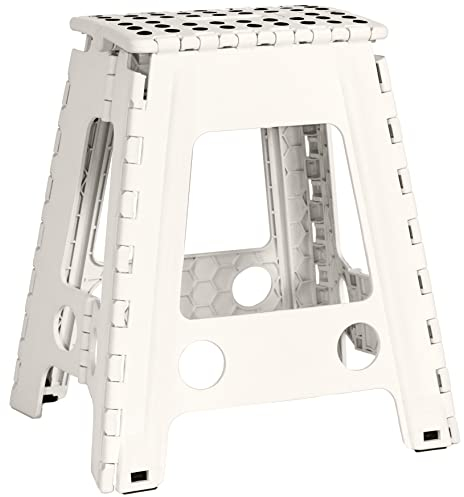JEVX Taburete Plegable Cocina 45cm, Taburete Baño, Banco Plegable Alto, Taburetes Plegables Altos, Banqueta Baño, Escalera Cocina Pequeña, Escalon Portatil XXL Blanco