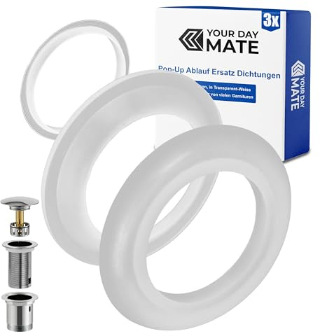 Ersatz Dichtungsset für Pop-Up Ablaufgarnitur, 3-teilig, Dichtringe aus Silikon, Reparatur Verschlussdichtungen Pop Up, Abflussgarnitur Lippendichtung, O-Ringe Ablassventil Popup, Push Up Dichtung Set