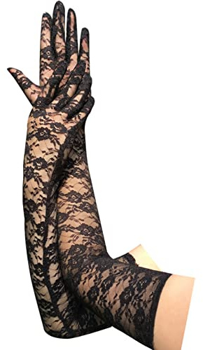 Sihaby Ultra-Long Lace Gloves,21 Bridal Gloves for Wedding,Women Floral Lace Elbow Length Gloves for Evening Party Costumes Masquerade