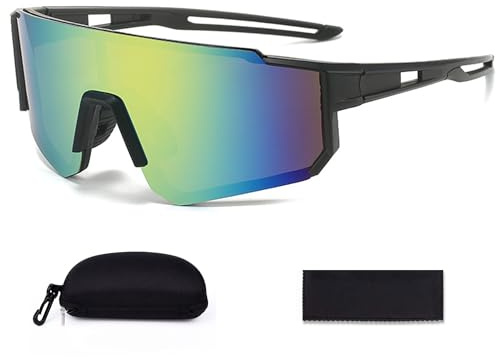 JXCTNNU Lunette de Cyclisme Polarisées Lunette de Soleil Sport Lunette de Soleil Ski avec Étui et Tissu Miroir pour le Cyclisme, la Moto, la Course, le Ski, le Baseball, la Pêche (Noir Doré)
