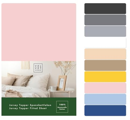 VelvetHome Topper Spannbettlaken 180x200cm 100% gekämmte Baumwolle Markenqualität Oeko-TEX 100 Bettlaken Spannbetttuch Jersey 180x200 Puder