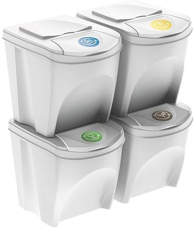 Set de 4 cubos de basura-papelera reciclaje, blanco roto, 4x 25L