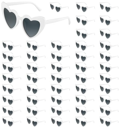 BOUBONI 6/12/24/48 Lunettes de soleil en forme de cœur Vintage Lunettes de soleil Bachelorette Lunettes de soleil pour femme Fête de mariage, Blanc., 71 millimètres