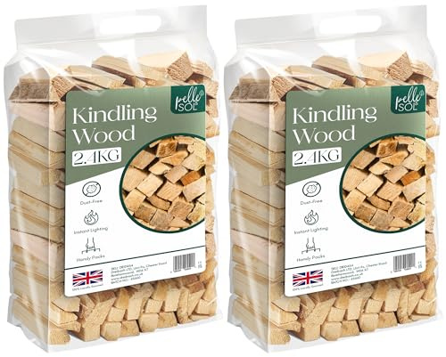 Pelle & Sol Kindling Wood 2 Pack x 2.4 Kg (4.8 Kg Total) – Kiln-Dried Fire Wood, Smokeless Fire Logs, Long-Burning Heat Logs for Wood Burner, BBQ & Pizza Oven