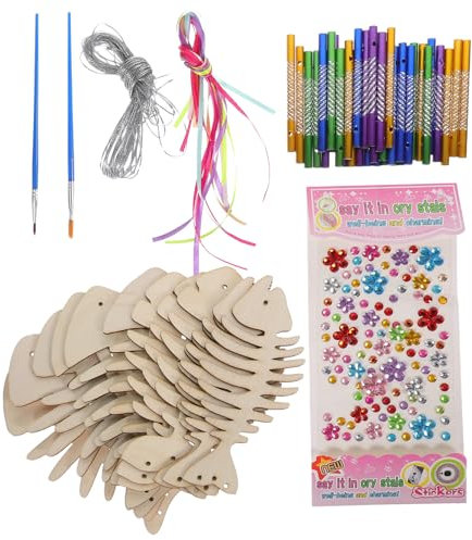 PLAFOPE Diy Holz Windspiel Fisch Windglocke Hängendes Ornament Doodle Art Craft Gartenparty Accessoire