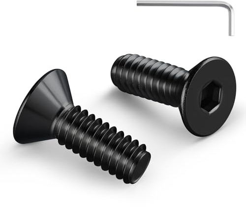 BNUOK 1/4-20 Bolt, 1/4-20 x 1 Inch Flat Socket Head Screws 50Pcs, 304 Stainless Steel 18-8 Countersunk Bolts, Black Zinc Finish, Full Thread, with Hex Spanner