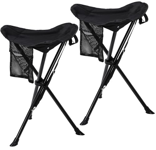 REDCAMP Lot de 2 tabourets pliants Hauts à Trois Pieds Ultra légers - Charge maximale : 150 kg - pour Le Camping, la randonnée, la Chasse, la pêche, Les Voyages - Noir