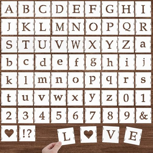 YUXIANLB 65 Stück 1 Zoll Weiße Alphabet Schablonen Set aus Kunststoff Buchstaben Zahlen Symbole zum ineinandergreifenden Malen für Holz Türen Veranden Möbel Heimwerker Handlettering Scrapbooking