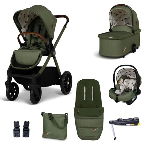 Cosatto Giggle 4 Travel System Everything Bundle | Pram, Pushchair, Carrycot & Tote, Infant Carrier Car Seat & Base | Birth-4 Years, i-Size Group 0 | Compact Fold, Footmuff, Bag, Raincover (Hoglet)