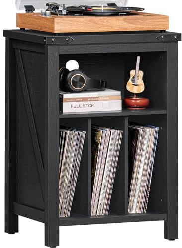 Soporte Giratorio con Soporte de Discos de Vinilo, la Mesa giratoria Negra sostiene hasta 160 álbumes, Gran Soporte de Tocadiscos de Madera, Estante de Almacenamiento para salón, Dormitorio, Oficina
