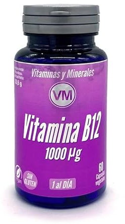 Vitamina B12 1000 µg – 60 Cápsulas Veganas | Alta Dosis de Cianocobalamina | Suplemento Vitamina B12 Sin Gluten | B12 para Veganos | Energía y Sistema Nervioso