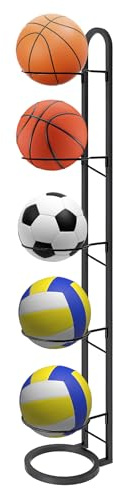 LURICO Support Ballon Foot à 5 Niveaux, Casier de Rangement de Balles, Amovible et Peu Encombrant, étagère de Rangement Robuste Pour Basketball, Football et Volley-Ball