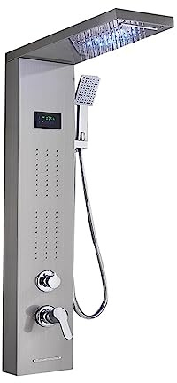 Duschar för badrum, duschkranar, mixerkran svart badrum duschpanel, LED-duschkolumn med digital skärm, för badrum (borstad 8013)
