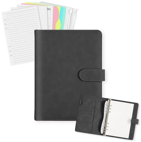 Quaderno A5 Ricaricabile in Pelle PU – Set Completo con 165 Fogli, Tasche Zip e Divisori – Organizer per Scuola e Lavoro