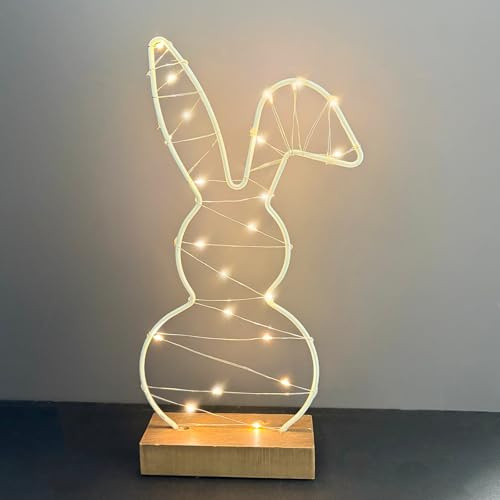 Coniglietti Pasquali Lucine LED, LED Coniglietto Pasquale Lucine Con Base in Legno, Luce Bianco Caldo, con Timer, con Batteria, Decorazioni Pasquali, Regali, Tavola, la Casa, Giardino