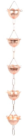 Buachois Cadena de Lluvia Colgante de Cobre de 1m, diseño Elegante en Forma de Flor, gestión eficiente del Agua, Compatible con Anclajes y adaptadores, para jardín y Templo (En Forma de pétalo)