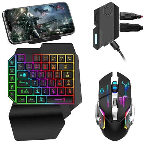 Bestcool Kit Tastiera e Mouse Gaming Mezza Mano Tastiera Meccanica 39 Tasti RGB con Poggiapolsi + Mouse 3200 DPI + Adattatore per PUBG Mobile Android. Non per iOS.