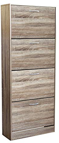 BS COM Scarpiera 4 Ante a Ribalta Modello LOLA, Marrone, Truciolare Bilaminato, 60x24x150 cm, Salvaspazio per Ingresso