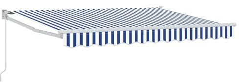 Coespram Tenda da sole retrattile 3,5 x 2 m, blu e bianco, con braccio articolato, con manovella, telaio in alluminio e poliestere, protezione solare per terrazze, balconi ed esterni