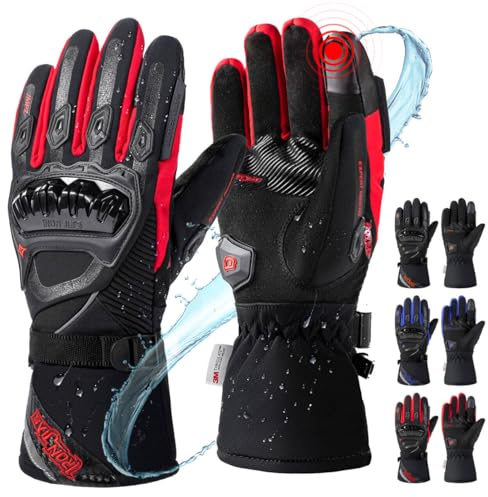 IRON JIA'S Guanti Moto Invernali Uomo Guanti Impermeabili Antivento Level 1 KP Leggeri e Caldi Con Touchscreen a 2 dita per Motociclismo Escursionismo e Altri Sport All'aperto-Rosso-XXL