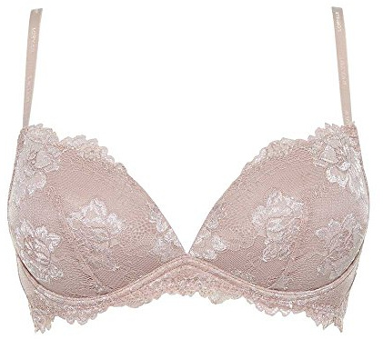 LORMAR Reggiseno Push Up Senza Ferretto Desiderio, Pizzo - Coppa B, +1 Taglia - Noisette 3B