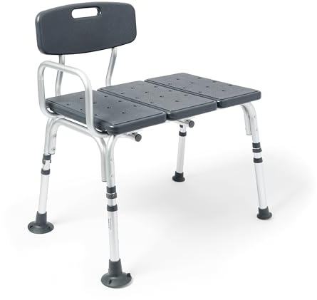 Medline Tub Transfer Bench and Shower Chair with Microban Antimicrobial Protection, Adjustable Shower Bench and Bath Seat for Seniors and Elderly, 350 lb. Weight Capacity, Gray