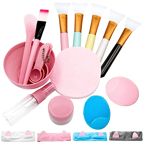 5 Stück Maskenpinsel, Maskenpinsel Set Silikon mit Haarbänder und Maskenschüssel, Gesichtsmaske Pinsel Set Kosmetik Make-up Pinsel Beauty Produkte für DIY Maske, Schlammmaske oder Reinigungsmaske