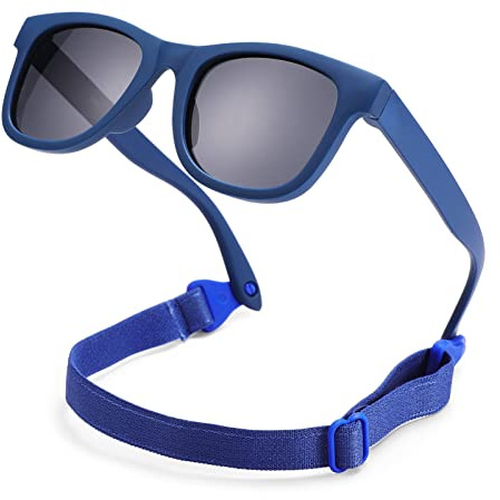 COASION Baby Sunglasses Polarized Unbreakable Flexible Toddler Sunnies with Strap Soft Silicone Frame for 0-24 Months