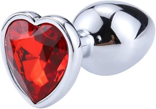 BONDAGERIE® Plug anale Sextoy 100% Sicuro con gioiello a forma di cuore Rosso, sacchetto velluto incluso, Taglia S
