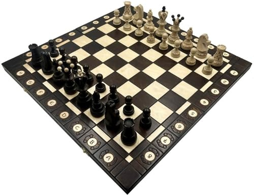 SZACHY-SZAFRANIEC – Schackspel – Schack Ambasador Brons – vikbart schackbräde | 54 x 54 cm | av trä och 32 schackpjäser – Chess Set