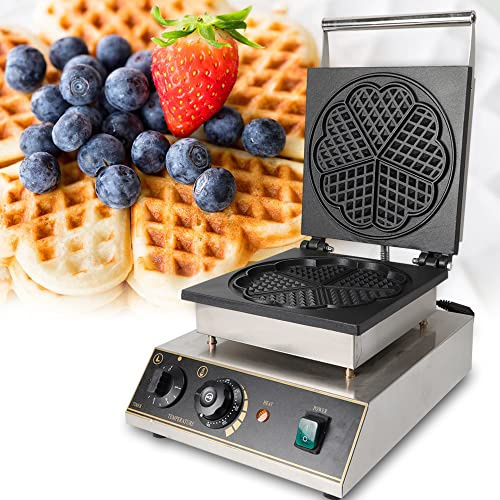 Piastra per waffle, 1750W in acciaio inox antiaderente piastre a forma di cuore, macchina per waffle con controllo della temperatura, macchina per waffle commerciale, 50~300 ℃