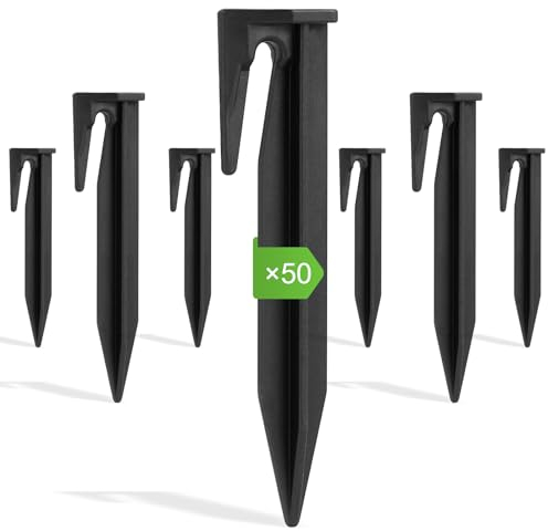 OFFCUP Picchetti per Robot Tosaerba, 50 Pezzi Picchetti per Fissaggio Filo Perimetrale Robot Rasaerba Tagliaerba, per Ganci da Terra per Giardino Tenda (Nero)