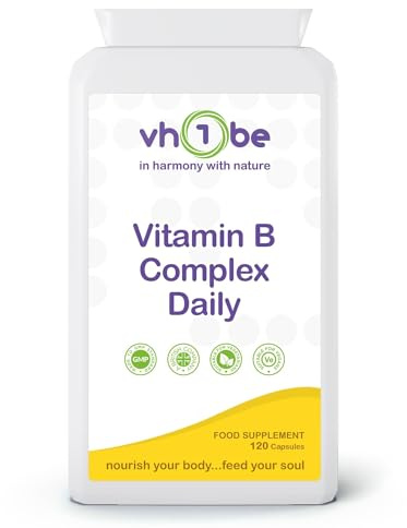 Vitamin B Complex Daily 100 Supplement | 120 Capsules | 100% NRV of Essential B Vitamins for Energy & Immune Support | UK Made by vh1be