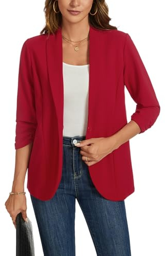 MINTLIMIT Blazers for Women 3/4 Ruched Sleeve Shawl Collar Lightweight Work Casual Blazer Open Front Suit Jackets