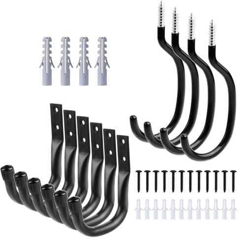 HOTUT Crochets de Rangement, 10 Pcs Crochet de Vélo, Crochet Mural Garage, Support Mural Robuste, Crochet à Visser pour Chaises Pliées, Vélos, Outils Electriques, Tuyaux d'arrosage